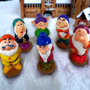 Disney's the Seven Dwarfs 7-Colorful Rubber Squeak Toys a Snow White Colectible